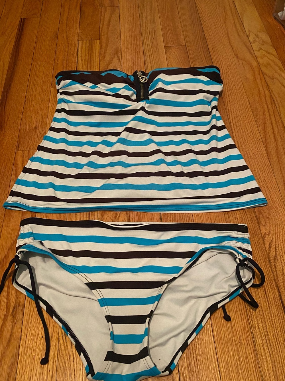 Michael Kors Striped Blue & Black Two-Piece Tankini Swimsuit